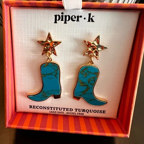 Piper K Turquoise Boot Earrings - Picture 1 of 5
